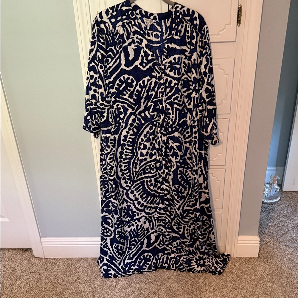 NIC+ZOE Navy and White Three Quarter length Sleeve Dress